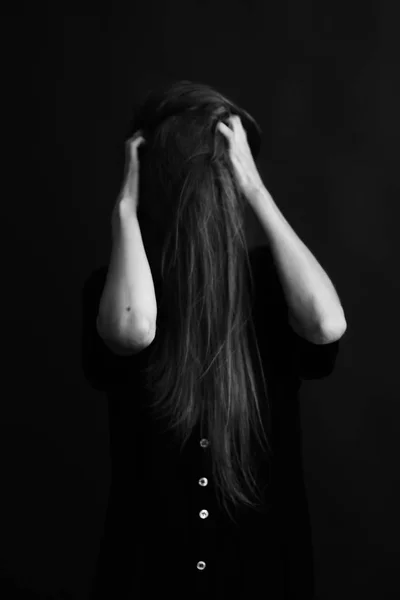 Czarno Biała Fotografia Portretowa Sztuka Moda Portret Kobiety — Zdjęcie stockowe