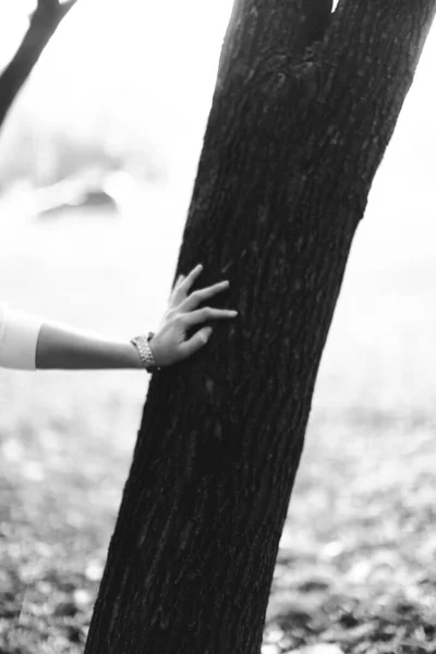 Séance Photo Noir Blanc Dans Nature Portrait Belle Jeune Femme — Photo