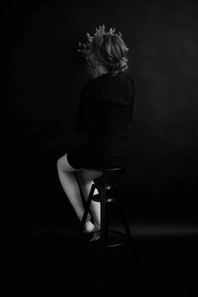 Zwart Wit Kunst Mode Surrealistisch Portret Van Mooie Vrouw Details — Stockfoto
