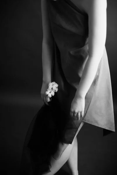 Zwart Wit Kunst Mode Surrealistisch Portret Van Mooie Vrouw Details — Stockfoto