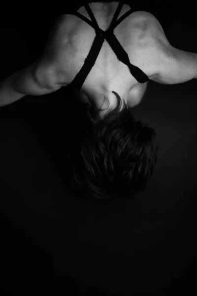 Részletek Test Fekete Fehér Portré Gyönyörű Lány — Stock Fotó