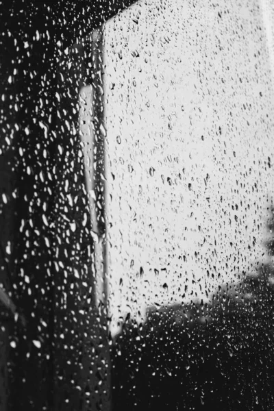 Gotas Lluvia Vidrio Ventana Condensación Ventana Fondo Natural — Foto de Stock