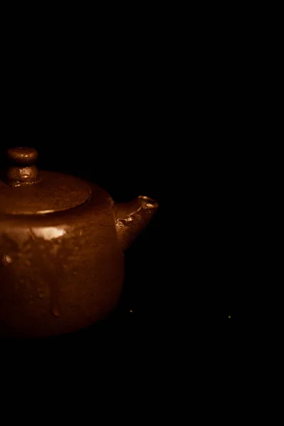 Коричневий Керамічний Чайник Чайна Церемонія — стокове фото