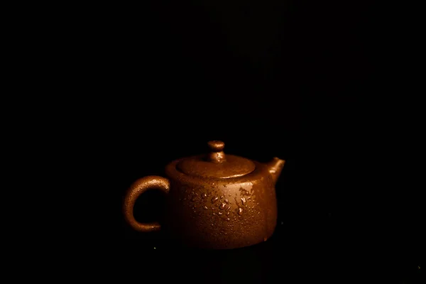 Teekanne Aus Brauner Keramik Und Teezeremonie — Stockfoto