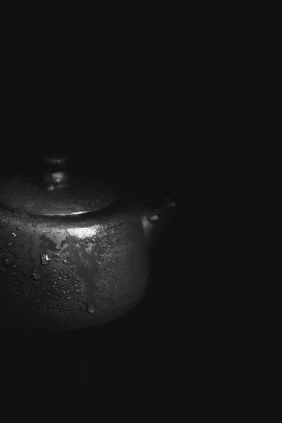 Black White Photo Ceramic Teapot Tea Ceremony — Stock Photo, Image