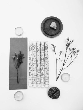 Doğal tütsü, Beyaz Bilge ve Palo Santo. Güney Amerika 'nın kutsal ağacı. Beyaz bilge ve Palo Santo beyaz arka planda.. 