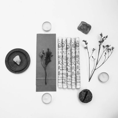 Doğal tütsü, Beyaz Bilge ve Palo Santo. Güney Amerika 'nın kutsal ağacı. Beyaz bilge ve Palo Santo beyaz arka planda.. 