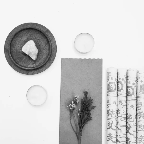 Natural incense White Sage and Palo Santo. Sacred tree of South America.White Sage and Palo Santo on white background.