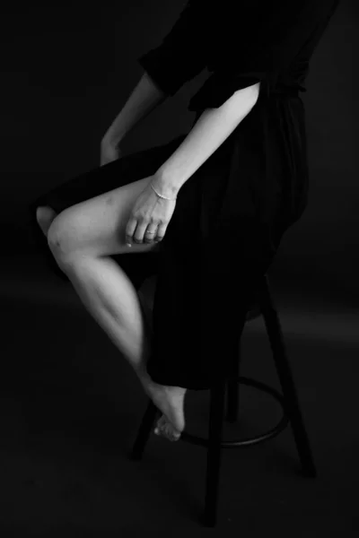 Részletek Test Gyönyörű Lány Divat Művészet Hiteles Fekete Fehér Fotózás — Stock Fotó