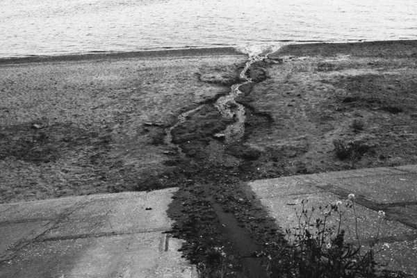 Natürliche Sandstruktur Des Strandes Marken Aus Wasser Das Durch Den — Stockfoto