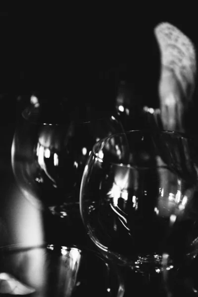 Bicchieri Vino Vuoti Bianco Nero — Foto Stock
