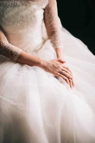 Bella Sposa Abito Sposa Lusso Mattina Del Matrimonio — Foto Stock