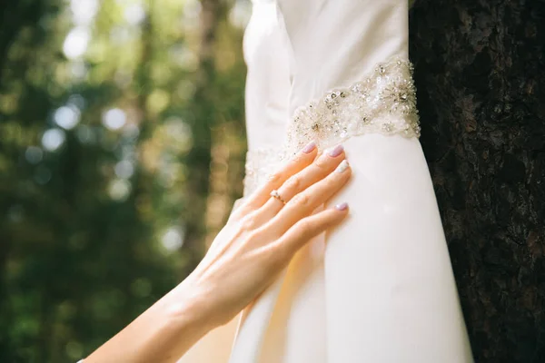 美しい花嫁 豪華なウェディングドレス 結婚式の朝 — ストック写真