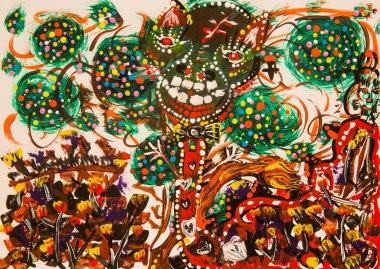 Soyut akrilik resim. Modern sanat konsepti. Soyut sanat geçmişi. Bir sanat eserinin ayrıntıları.