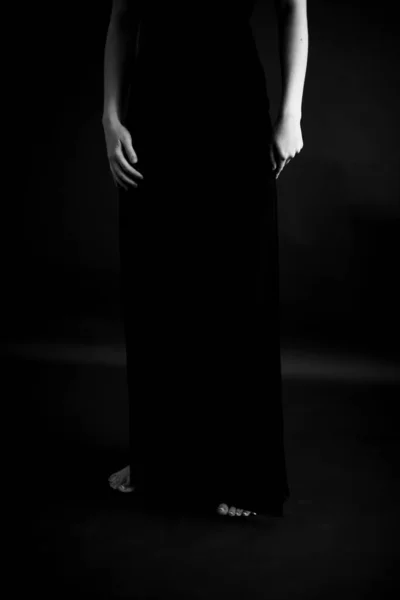 Black White Dramatic Portrait Young Girl Body Details Fashion Art — Stock Photo, Image