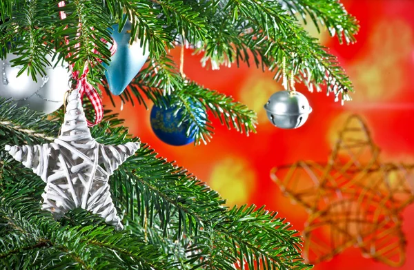 Sfondo Natale Con Stella Natale Sull Albero — Foto Stock