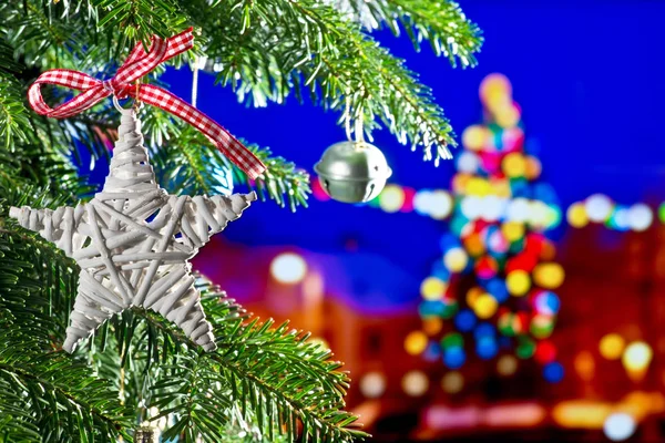 Χριστουγεννιάτικο Φόντο Αστέρι Των Χριστουγέννων Δέντρο — Φωτογραφία Αρχείου