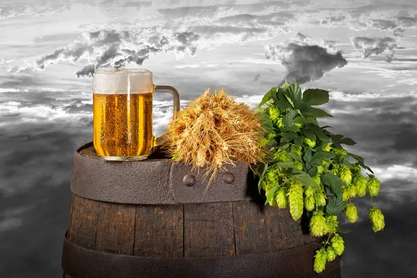 Zátiší Pivem Chmel Pšenice — Stock fotografie