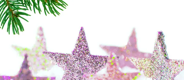 Panoramatický Vánoční Pozadí Barevné Vánoční Hvězdy — Stock fotografie