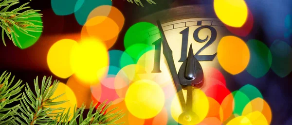 Cara Reloj Año Nuevo Con Decoración Colores — Foto de Stock