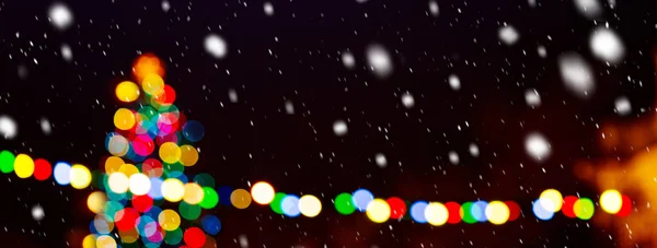 Árvore Natal Queda Neve Noite — Fotografia de Stock