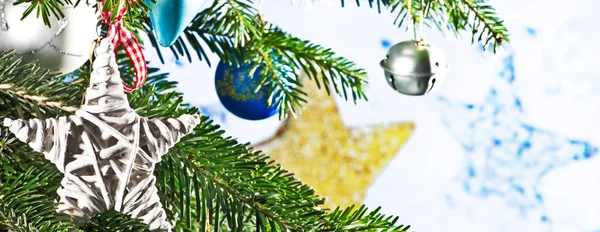 Sfondo Natale Con Stella Natale Sull Albero — Foto Stock