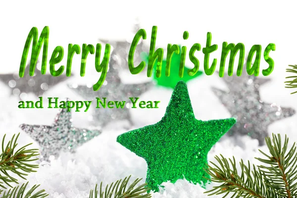 Kerstmis Achtergrond Met Groene Sterren Tekst Merry Christmas — Stockfoto