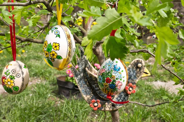 Easter Egss Hanging Twig Garden — Stock Photo, Image