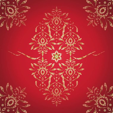 Oryantal desen süsleme, kırmızı arka planda altın. Vektör