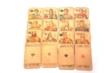 Vintage oyun kağıtları, oyun kağıtları, kumar kulübü, masa oyunu, vintage resimleri, ace, joker, beyaz arka plan, yakın çekim, birçok oyun kağıtları, iskambil destesi, Sovyet vintage, SSCB, sap kafası stok görüntü, Nostalgishop, Nostalgishop IMAG