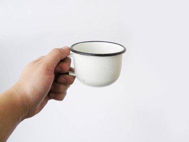 El, el, beyaz kupa, beyaz emaye, Sovyet vintage, beyaz beyaz değil, eski kupa, metal kupa, sürtünme kupa, SSCB, bardağa emaye vintage kupa eski Sovyetler, eski kupa, sap kafası stok görüntü, Nostalgishop