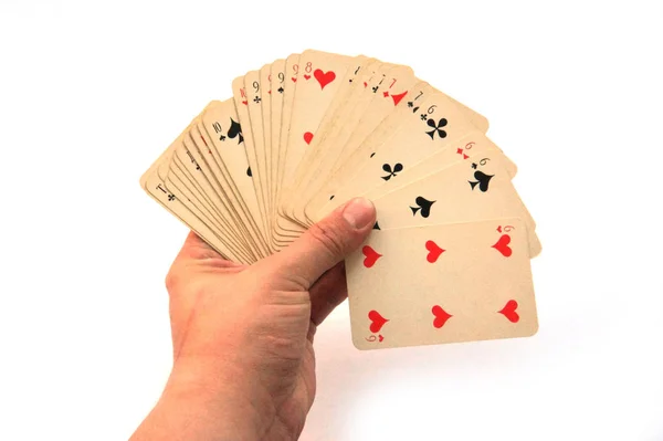 Vintage Playing Cards Playing Cards Hand Playing Cards Hand Fingers — Stock Photo, Image