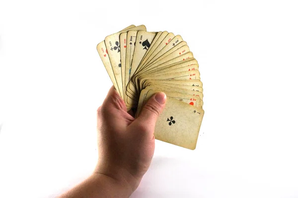 Vintage Playing Cards Playing Cards Hand Playing Cards Hand Fingers — Stock Photo, Image