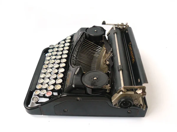 Typewriter Old Typewriter Vintage Typewriter Black White Close White Background — Stock Photo, Image