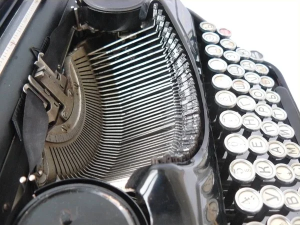 Typewriter Old Typewriter Vintage Typewriter Black White Close White Background — Stock Photo, Image