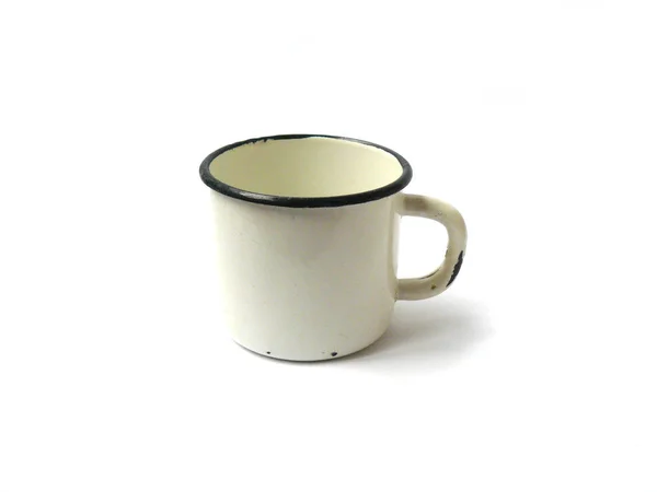 Enameled Vintage Mug White Mug White Enamel Soviet Vintage White — Stock Photo, Image
