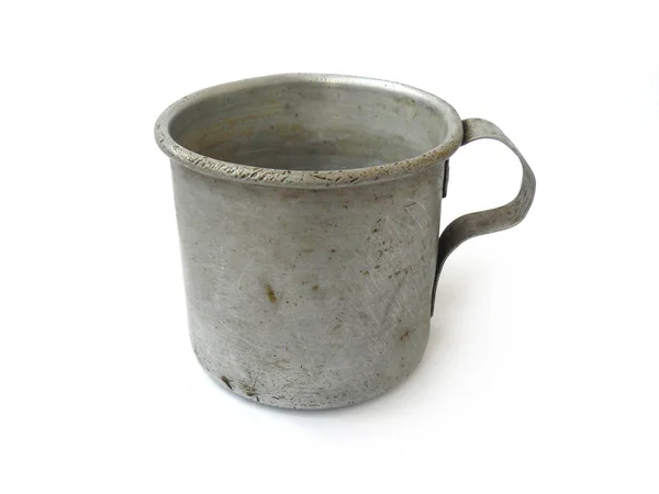 Aluminum Vintage Mug Gray Mug Soviet Vintage Gray White Old Stock Photo