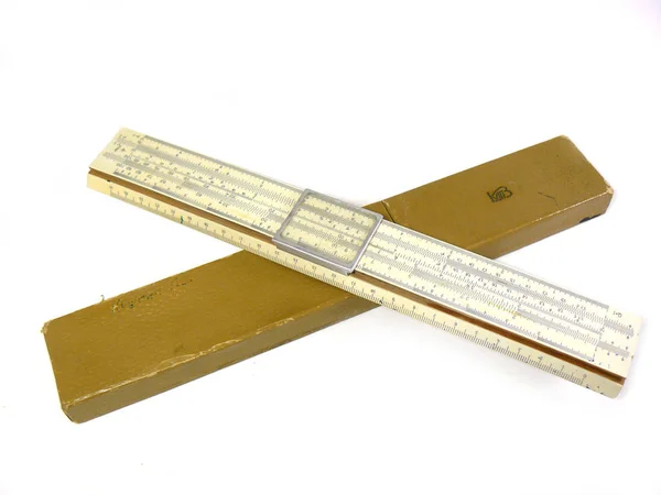 Slide Ruler Vintage Logarithmic Ruler Logarithmic Slide Ruler Wooden Ruler — Stock Photo, Image