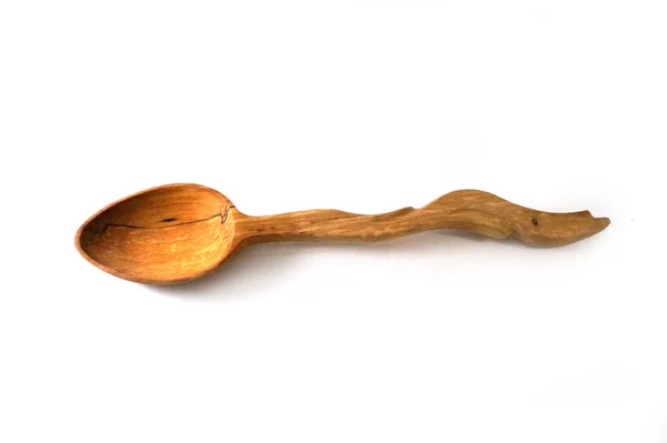 Vintage Wooden Spoon Russian Antiquity Spoon Hand Hand Fingers Soviet — Stock Photo, Image