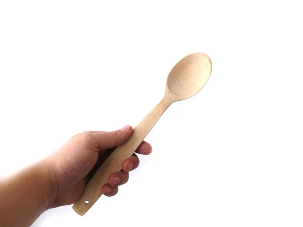 Kitchenware Wooden Spoon Hand Wooden Spoon Kitchen Spatula Utensils Cooking — Stock Photo, Image