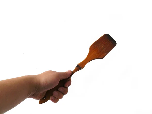 Kitchenware Kitchen Spatula Hand Wooden Kitchen Wooden Spoon Utensils Cooking — Stock Photo, Image