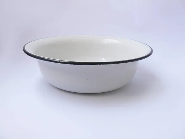 Bowl Metal Bowl Enameled Bowl White Bowl Soviet Bowl Soviet — Stock Photo, Image
