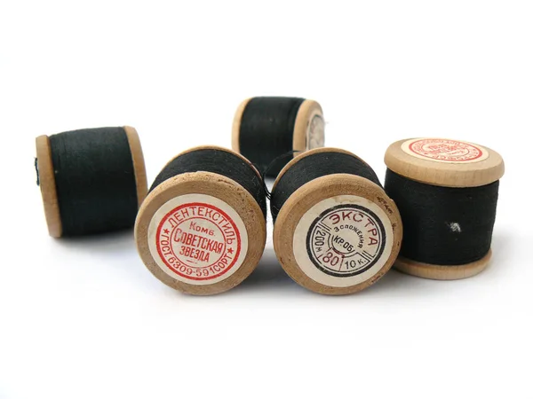 Vintage Yarn Spool Decor Cotton Threads Reel Cotton Vintage Spools — Stock Photo, Image