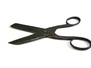 Makas, Metal makas, büyük makas, Vintage makas, eski makas, Sovyet vintage, SSCB, dikiş, kumaş için için dikiş, terzi, terzi makas, yakın çekim, beyaz arka plan, sap kafası stok görüntü, Nostalgishop