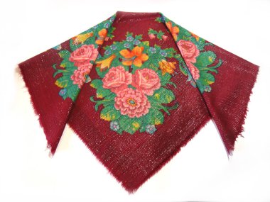 Eşarp çiçekler, çiçek eşarp, Bayan eşarplar, sarı şal, Ulusal dekor ile. Rus tarzı, Ukraynalı eşarp, Ukraynalı eşarp, halk stil, Bandana, Sovyetler vintage, yakın çekim, sap kafası stok görüntü, Nostalgishop