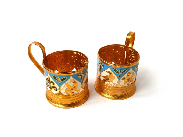 Tea Cup Glass Holder Metal Glass Holder Granyonyi Stakan Vintage — Stock Photo, Image