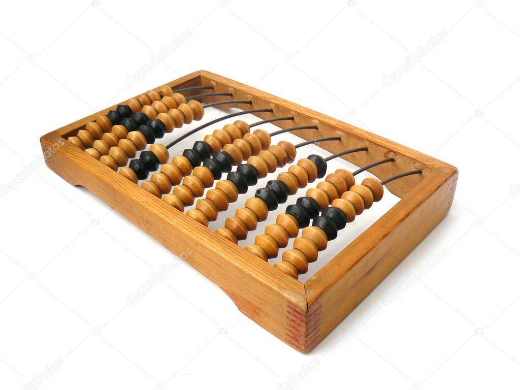 Old abacus. Wooden abacus. Vintage abacus. Headstock stock image. antique abacus, antique calculator, black, brown, Close-up, White background, Soviet Vintage, USSR, headstock stock image, Nostalgishop