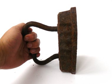 Demir, antika demir, eski demir, eski demir, dökme demir, paslı demir, Metal Demir, Vintage, SSCB, kahverengi beyaz, yakın çekim, beyaz arka plan üzerinde görüntü demir, sap kafası stok görüntü, Nostalgishop