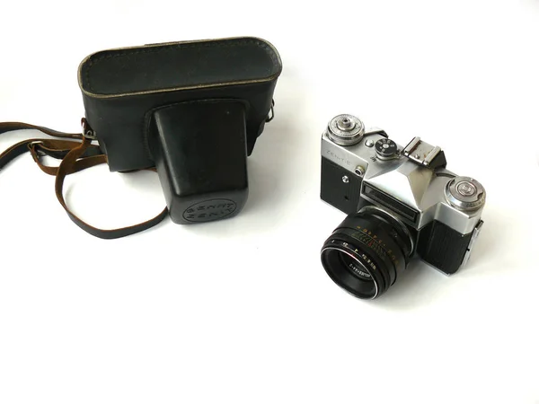Kamera Vintage Kamera Eski Kamera Siyah Kamera Siyah Beyaz Yakın — Stok fotoğraf