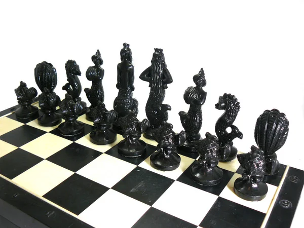 Chess, Chess pieces, Chess box, Wooden chess, Plastic chess, Old chess, Soviet vintage, USSR, White background, Close-up,  headstock image, Nostalgishop